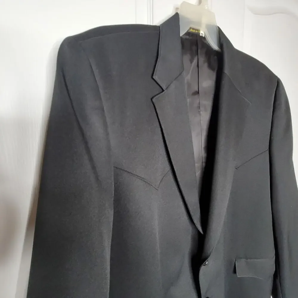Circle S Black Western Cowboy Blazer Sport Coat with Pointed Yoke Details 52L